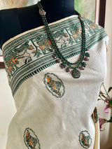 SREEPARNA – WHITE BALUCHARI SAREE WITH KRISHNA AND LUV–KUSH TALES