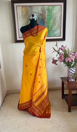 SRABANTI – CLASSIC YELLOW RED BALUCHARI WITH MYTHOLOGICAL MOTIFS