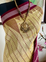 NIKHILA- CREAM MAROON SONEPUR SILK WITH RUDRAKSHA BORDER