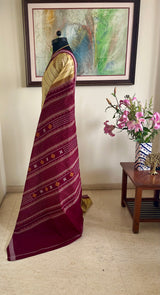 NIKHILA- CREAM MAROON SONEPUR SILK WITH RUDRAKSHA BORDER