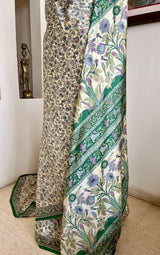 RAINEE – CREAM PRINTED SILK WITH PURPLE GREEN FLORALS