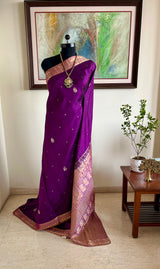MITHI – PURPLE KANJIVARAM WITH PEACH LEAF ZARI AANCHAL