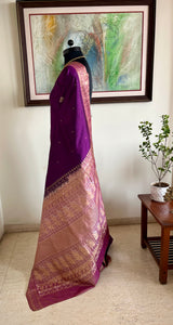 MITHI – PURPLE KANJIVARAM WITH PEACH LEAF ZARI AANCHAL