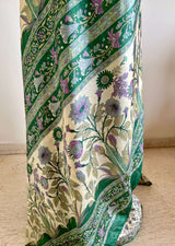 RAINEE – CREAM PRINTED SILK WITH PURPLE GREEN FLORALS