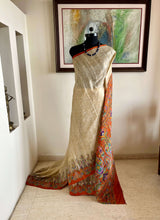 NAYONA – CREAM PRINTED SILK WITH ORANGE AND PAISLEY