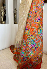 NAYONA – CREAM PRINTED SILK WITH ORANGE AND PAISLEY