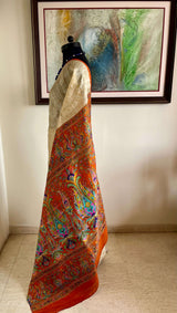 NAYONA – CREAM PRINTED SILK WITH ORANGE AND PAISLEY