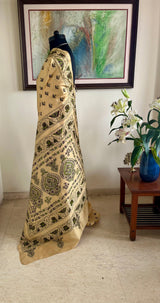 AHONA — CREAM KANTHA WITH ARTISTIC FLORAL THREADWORK