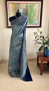 AREESHA - BLUE TANCHOI WITH INTRICATE SILVER ZARI WEAVE