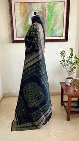 MEHULIKA- BLACK ODISHA HANDLOOM WITH DUAL BORDERS AND BANDHA ANCHAL