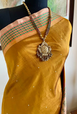 KALYASHREE – MUSTARD BOMKAI WITH RUDRAKSHA BORDER DETAILS