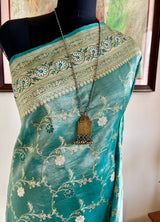 SHAHINA – SEA GREEN KORA ORGANZA BANARASI WITH FLORAL JAAL