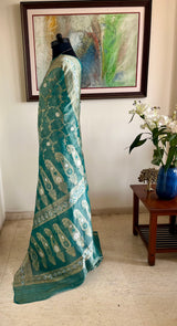 SHAHINA – SEA GREEN KORA ORGANZA BANARASI WITH FLORAL JAAL