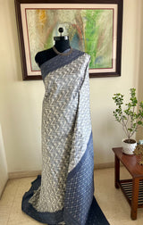 SRIKA- GREY PUTAPAKKA IKAT WITH CHEVRON AND CHECK BANDS