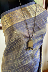 SVARIKA – STEEL GREY TISSUE KANJIVARAM WITH GOLD ZARI