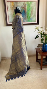 SVARIKA – STEEL GREY TISSUE KANJIVARAM WITH GOLD ZARI