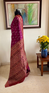 PRITIMOYEE — PLUM KHANDUA SILK WITH BEAUTIFUL BANDHA DETAILS