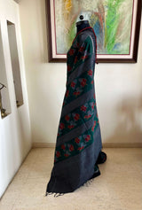 SUBHRAJA – GREEN NUAPATNA COTTON WITH HIBISCUS AND STRIPED AANCHAL