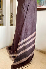 TANSIKA – CHOCOLATE BROWN TUSSAR WITH PEACH TEMPLE BORDERS