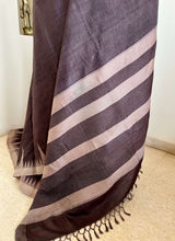 TANSIKA – CHOCOLATE BROWN TUSSAR WITH PEACH TEMPLE BORDERS