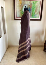 TANSIKA – CHOCOLATE BROWN TUSSAR WITH PEACH TEMPLE BORDERS