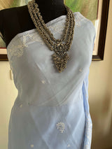 GANGAJA – LUCKNOW CHIKANKARI IN SERENE SUMMER BLUE COTTON