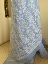 GANGAJA – LUCKNOW CHIKANKARI IN SERENE SUMMER BLUE COTTON