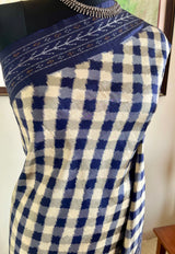 NAVYASHREE – CREAM AND BLUE POCHAMPALLY WITH CHECKS