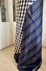 NAVYASHREE – CREAM AND BLUE POCHAMPALLY WITH CHECKS