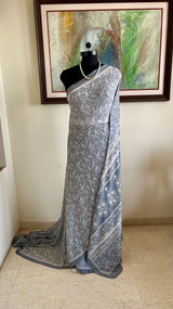 AIRA – GREY PRINTED PURE CHIFFON SAREE