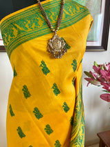 SOMASREE–YELLOW BALUCHARI SAREE WITH KRISHNA STORY WEAVES