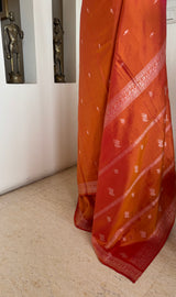 PARIZA — LIGHTWEIGHT ORANGE BANARASI SILK WITH DELICATE FLORALS