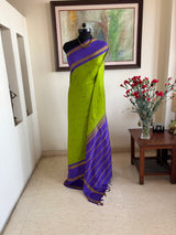 DOORVA — LEAF GREEN KORVAI KANJIVARAM WITH PURPLE CONTRASTS