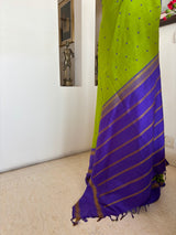 DOORVA — LEAF GREEN KORVAI KANJIVARAM WITH PURPLE CONTRASTS