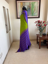 DOORVA — LEAF GREEN KORVAI KANJIVARAM WITH PURPLE CONTRASTS