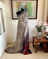 DHRISHA – TUSSAR WITH VILLAGE ART AND CONTRAST AANCHAL