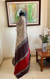 DHRISHA – TUSSAR WITH VILLAGE ART AND CONTRAST AANCHAL