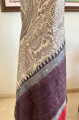 DHRISHA – TUSSAR WITH VILLAGE ART AND CONTRAST AANCHAL