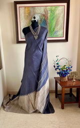 CHARVIKA-GREY TUSSAR WITH GHICHA BORDER AND AANCHAL