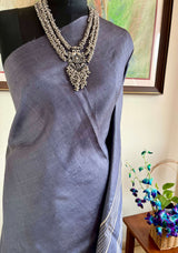 CHARVIKA-GREY TUSSAR WITH GHICHA BORDER AND AANCHAL