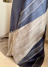 CHARVIKA-GREY TUSSAR WITH GHICHA BORDER AND AANCHAL