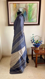 CHARVIKA-GREY TUSSAR WITH GHICHA BORDER AND AANCHAL