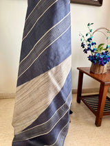 CHARVIKA-GREY TUSSAR WITH GHICHA BORDER AND AANCHAL