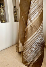 RUVIKA – OLIVE BROWN TUSSAR WITH VILLAGE SCENE AANCHAL