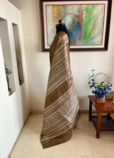 RUVIKA – OLIVE BROWN TUSSAR WITH VILLAGE SCENE AANCHAL