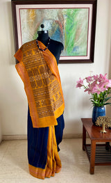 BHAVAPRIYA - BLUE PATLI BOMKAI WITH MUSTARD AANCHAL