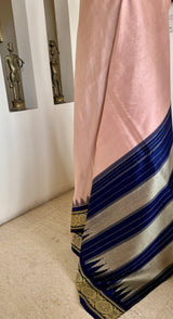 VIHITA – PEACH KANJIVARAM SILK WITH NAVY TEMPLE BORDER