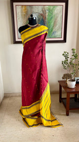 NIDHIRA – RICH RED KORVAI WITH RUDRAKSHA MOTIFS