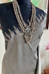 MANJISHA- GREY BLACK POCHAMPALLY SILK WITH TEMPLE BORDER