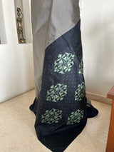 MANJISHA- GREY BLACK POCHAMPALLY SILK WITH TEMPLE BORDER